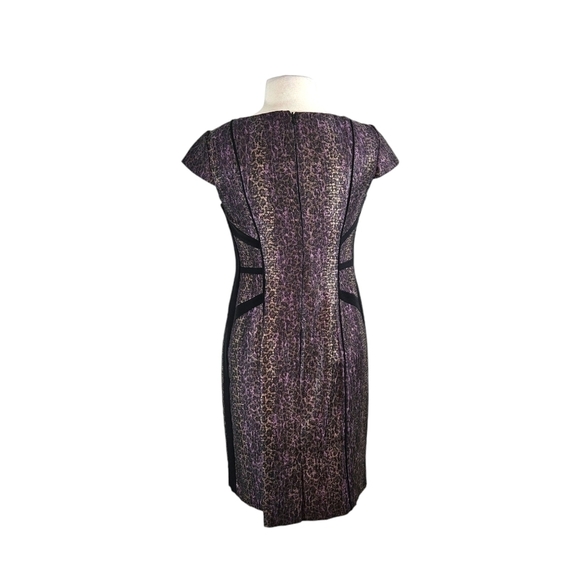 Adrianna Papell Metallic Purple & Gold Lace Leopard Print Dress - Picture 4 of 7